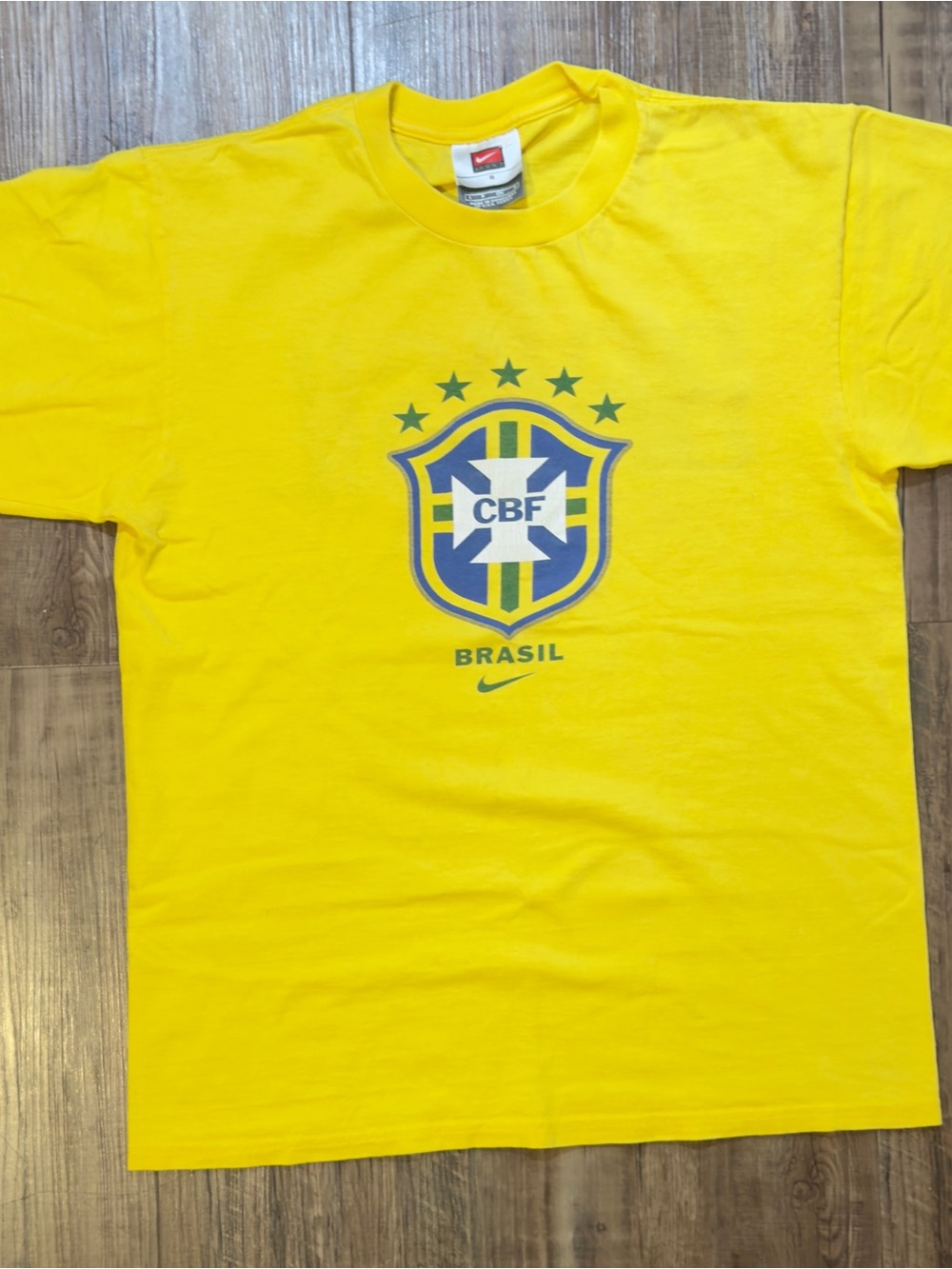 Vintage Nike Yellow Brasil CBF Short Sleeve Tee with Blue Crest